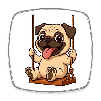 Cute Pug Cartoon Playground Friendship Panting - Square fridge magnet - white - Front