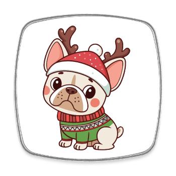 Welpen-Weihnachtsmütze und grüner Pullover - Viereckiger Kühlschrankmagnet - Weiß - Vorne