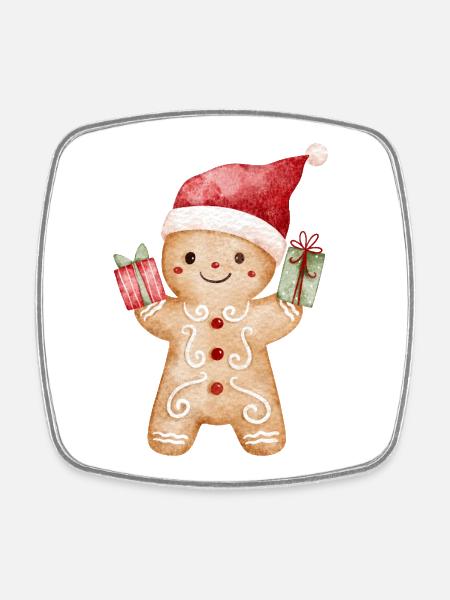 Gingerbread man with gifts - Square fridge magnet - white