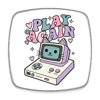 Play Again Cat Retro - Square fridge magnet - white - Front