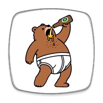 Ours ivre boit une bière Berlin Bottle Party - Magnet carré - blanc - Devant