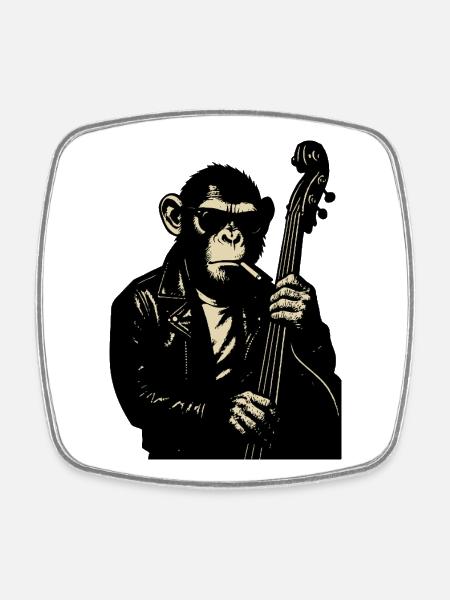 Monkey Rocker Lederbass - Viereckiger Kühlschrankmagnet - Weiß