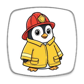 Cute Penguin Firefighter Helper Cartoon - Square fridge magnet - white - Front