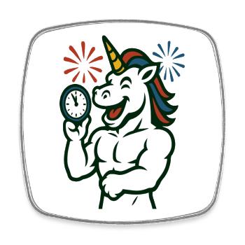 Strong Unicorn Time Illustration Mascot - Square fridge magnet - white - Front