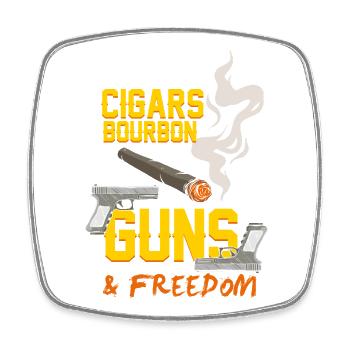 Cigares, Bourbon, Guns et Freedom Rétro Graphic - Magnet carré - blanc - Devant