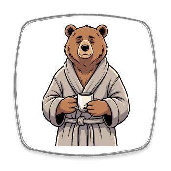 Bear with coffee - Square fridge magnet - white - Front
