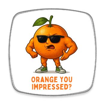 Orange mit Sonnenbrille – Punndesign - Viereckiger Kühlschrankmagnet - Weiß - Vorne