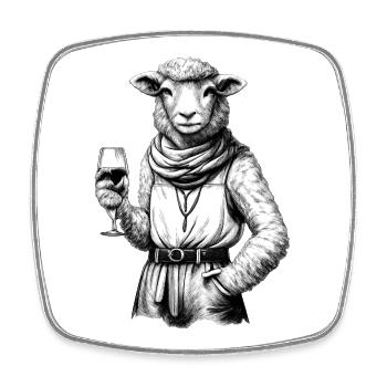 Sheep with wine glass in elegant look - Square fridge magnet - white - Front