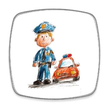 Policier dans un dessin animé pour enfants - Magnet carré - blanc - Devant