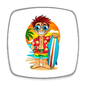 Fröhlicher Surfer mit Surfbrett am Strand. - Viereckiger Kühlschrankmagnet - Weiß - Vorne