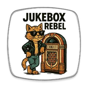 Rockabilly Jukebox Coole Katze Rebell Retro Gesche - Viereckiger Kühlschrankmagnet - Weiß - Vorne
