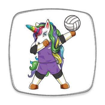 Lustiger Dabbing Volleyball-Einhorn-Regenbogenspieler - Viereckiger Kühlschrankmagnet - Weiß - Vorne