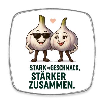 Knoblauch Duo: Stark zusammen - Viereckiger Kühlschrankmagnet - Weiß - Vorne