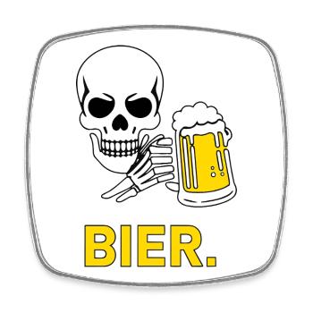 BIER. – Totenkopf & Bierkrug Feierabend Motiv - Viereckiger Kühlschrankmagnet - Weiß - Vorne