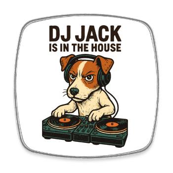 Jack Russell Terrier DJ Turntables Techno Geschenk - Viereckiger Kühlschrankmagnet - Weiß - Vorne