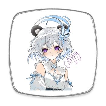 Blauweißes Anime-Mädchen mit Blüten - Viereckiger Kühlschrankmagnet - Weiß - Vorne