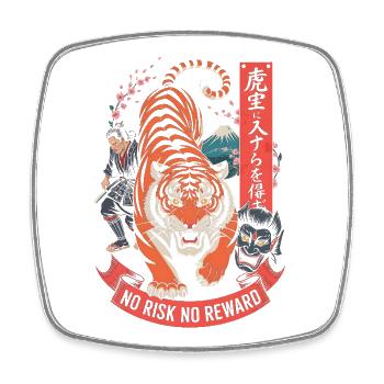 Kein Risiko Keine Belohnung Tiger-Samurai-Design - Viereckiger Kühlschrankmagnet - Weiß - Vorne