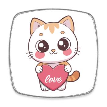 Chat kawaii cœur Love - Magnet carré - blanc - Devant