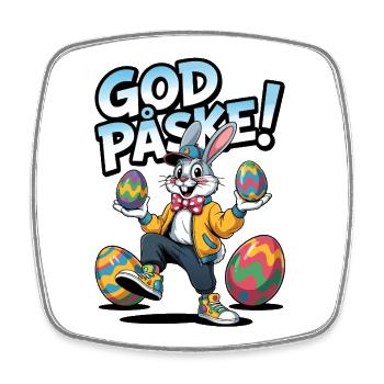 Lapin de Pâques avec des œufs colorés - Magnet carré - blanc - Devant