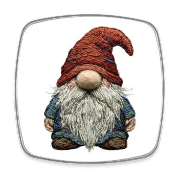 Gnome in embroidered look (printed) - Square fridge magnet - white - Front