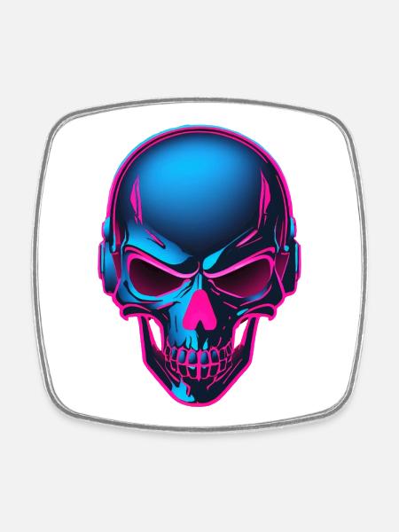 Neon Skull with Headphones - Square fridge magnet - white