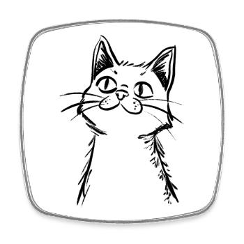 Chat Curieux - Croquis dessiné à la main - Magnet carré - blanc - Devant