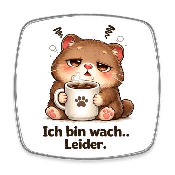Kuschelkätzchen Kaffee Müde - Viereckiger Kühlschrankmagnet - Weiß - Vorne