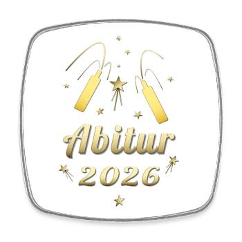 Abitur 2026 Goldglanz Design Abi 2026 Matura - Viereckiger Kühlschrankmagnet - Weiß - Vorne