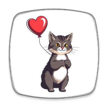 Katze mit Herz Ballon Geschenk Geburtstag - Viereckiger Kühlschrankmagnet - Weiß - Vorne