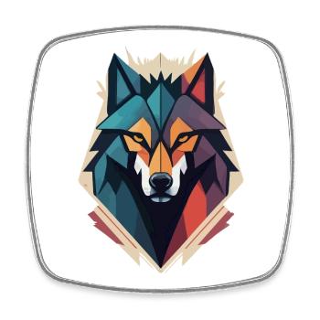 Geometrischer Wolfskopf - Viereckiger Kühlschrankmagnet - Weiß - Vorne