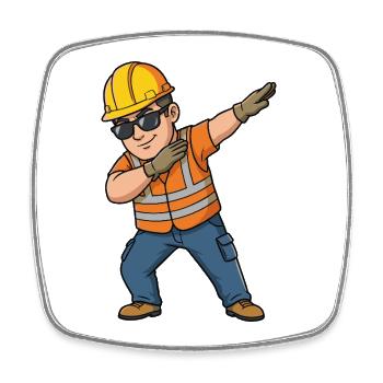 Dabbing Construction Worker – Funny Cartoon Motif - Square fridge magnet - white - Front