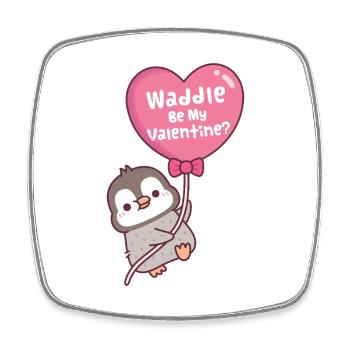 Cute Penguin Heart Balloon Waddle Be My Valentine - Square fridge magnet - white - Front