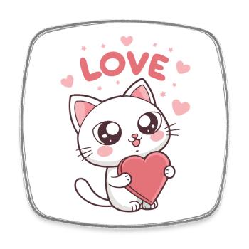 Süßes Katzenherz-Liebes-Kawaii - Viereckiger Kühlschrankmagnet - Weiß - Vorne