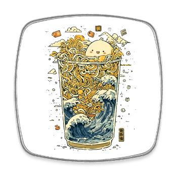 Kawaii noodles in a wave glass - Square fridge magnet - white - Front