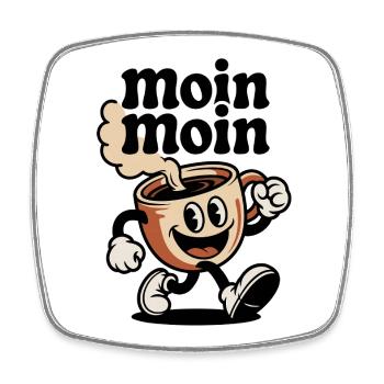 Kaffeebecher Fröhlicher Cartoon - Viereckiger Kühlschrankmagnet - Weiß - Vorne
