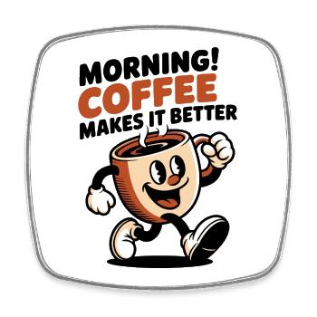 Dessin animé rétro Coffee Hero - Magnet carré - blanc - Devant