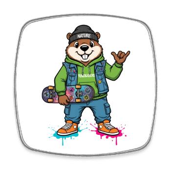 Trailbrawler Beaver Skate Hero - Square fridge magnet - white - Front