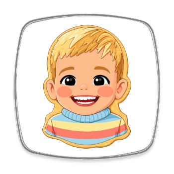 Motif biscuit : enfant joyeux avec un pull coloré - Magnet carré - blanc - Devant