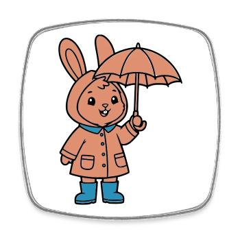 Niedlicher Hase Regenmantel Schirm - Viereckiger Kühlschrankmagnet - Weiß - Vorne