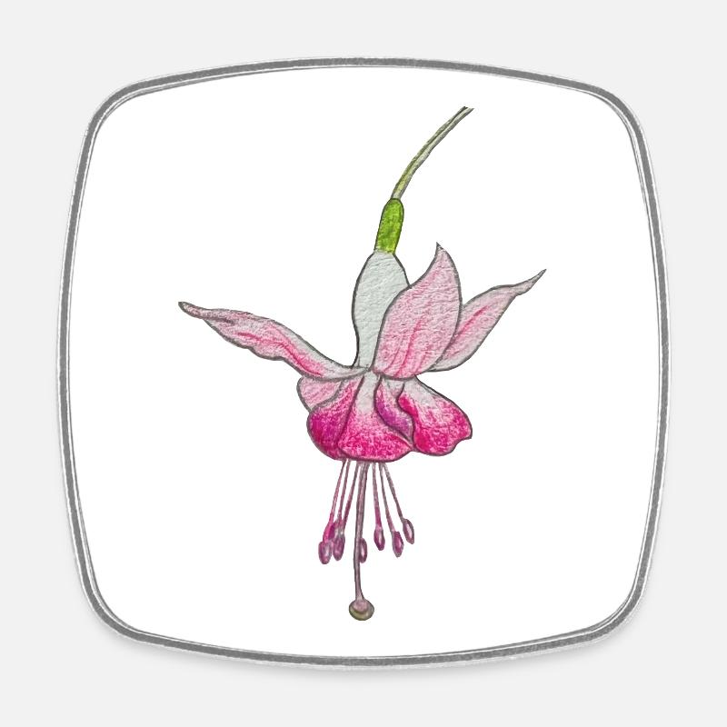 Fuchsia flower - Square fridge magnet - white