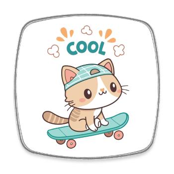 Trendiges Kawaii-Skateboard-Kätzchen - Viereckiger Kühlschrankmagnet - Weiß - Vorne
