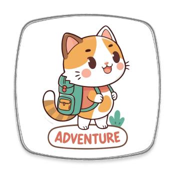 Chat Aventurier au Sac à Dos - Magnet carré - blanc - Devant