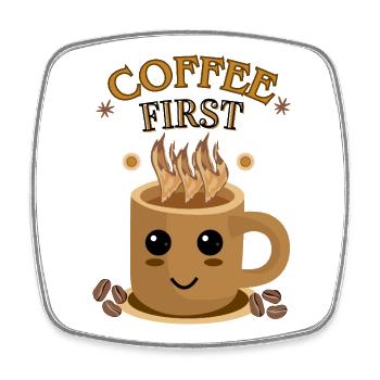 Café d’abord – Kawaii | Motif de tasse de café - Magnet carré - blanc - Devant