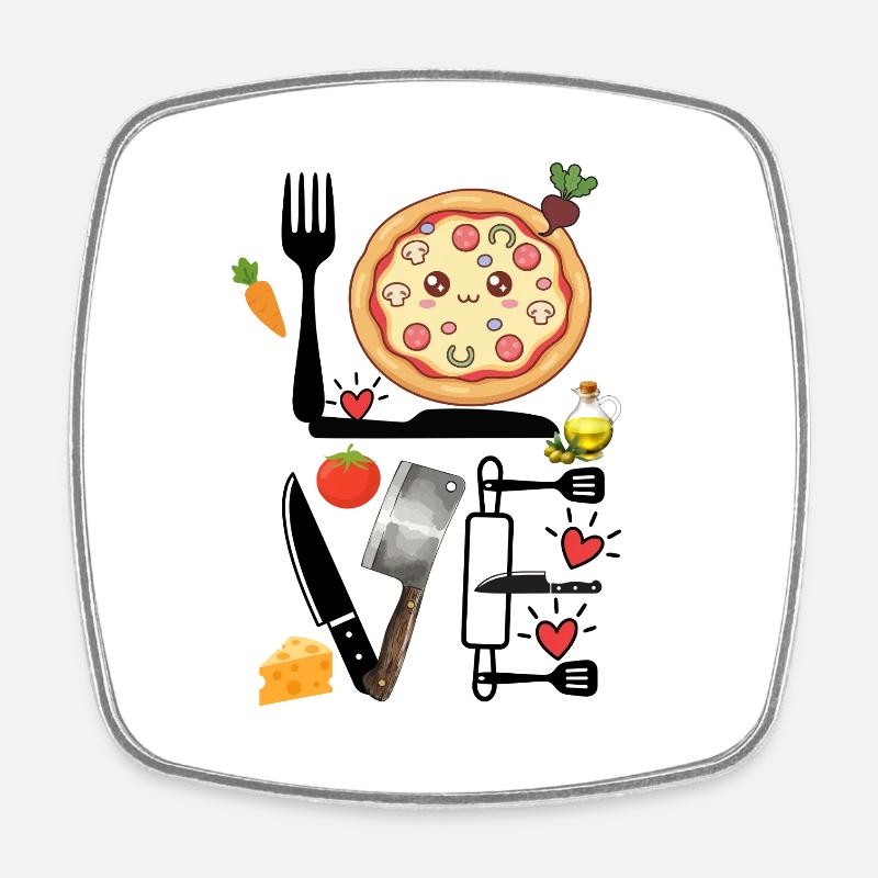 Kawaii Pizza Kitchen Pleasure, Love - Square fridge magnet - white