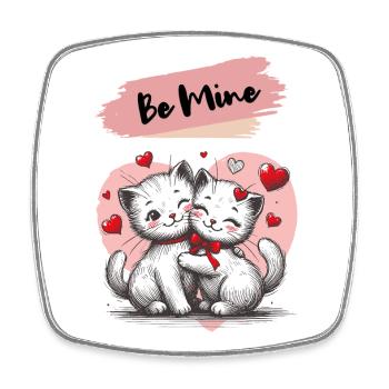 Be Mine Katzenkuscheln mit Herzen - Viereckiger Kühlschrankmagnet - Weiß - Vorne