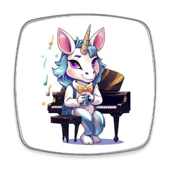 Piano Einhorn Künstler Kaffee - Viereckiger Kühlschrankmagnet - Weiß - Vorne