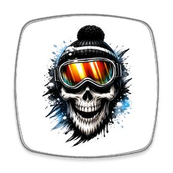 Skull snowboarder with snowboard goggles - Square fridge magnet - white - Front