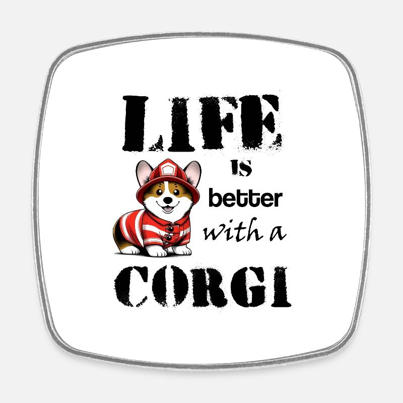 Corgi_firefighter - Viereckiger Kühlschrankmagnet - Weiß