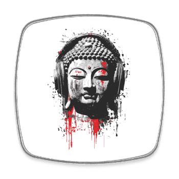 Buddha mit Kopfhörern – Urban Meditation - Viereckiger Kühlschrankmagnet - Weiß - Vorne