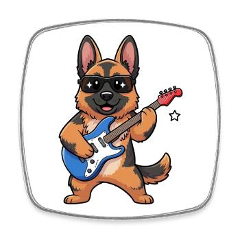 Gitarrierender Hund mit Sonnenbrille - Viereckiger Kühlschrankmagnet - Weiß - Vorne